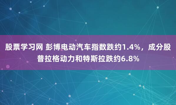 股票学习网 彭博电动汽车指数跌约1.4%，成分股普拉格动力和特斯拉跌约6.8%