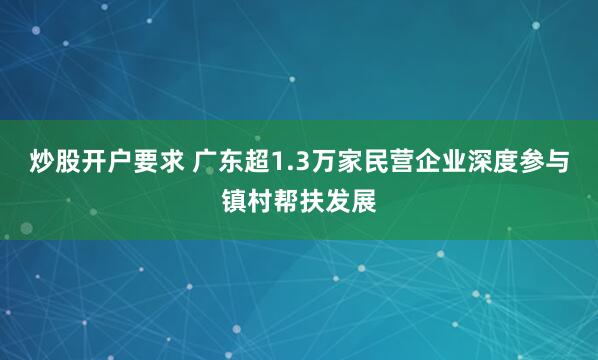炒股开户要求 广东超1.3万家民营企业深度参与镇村帮扶发展
